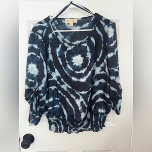 Michael Kors Navy and White Swirl Blouse